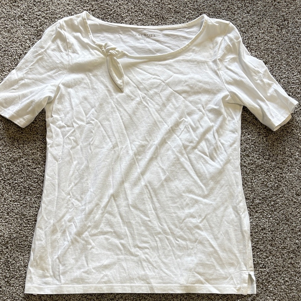 Talbots Cream Short Sleeve Top with Knot Detail - Petite